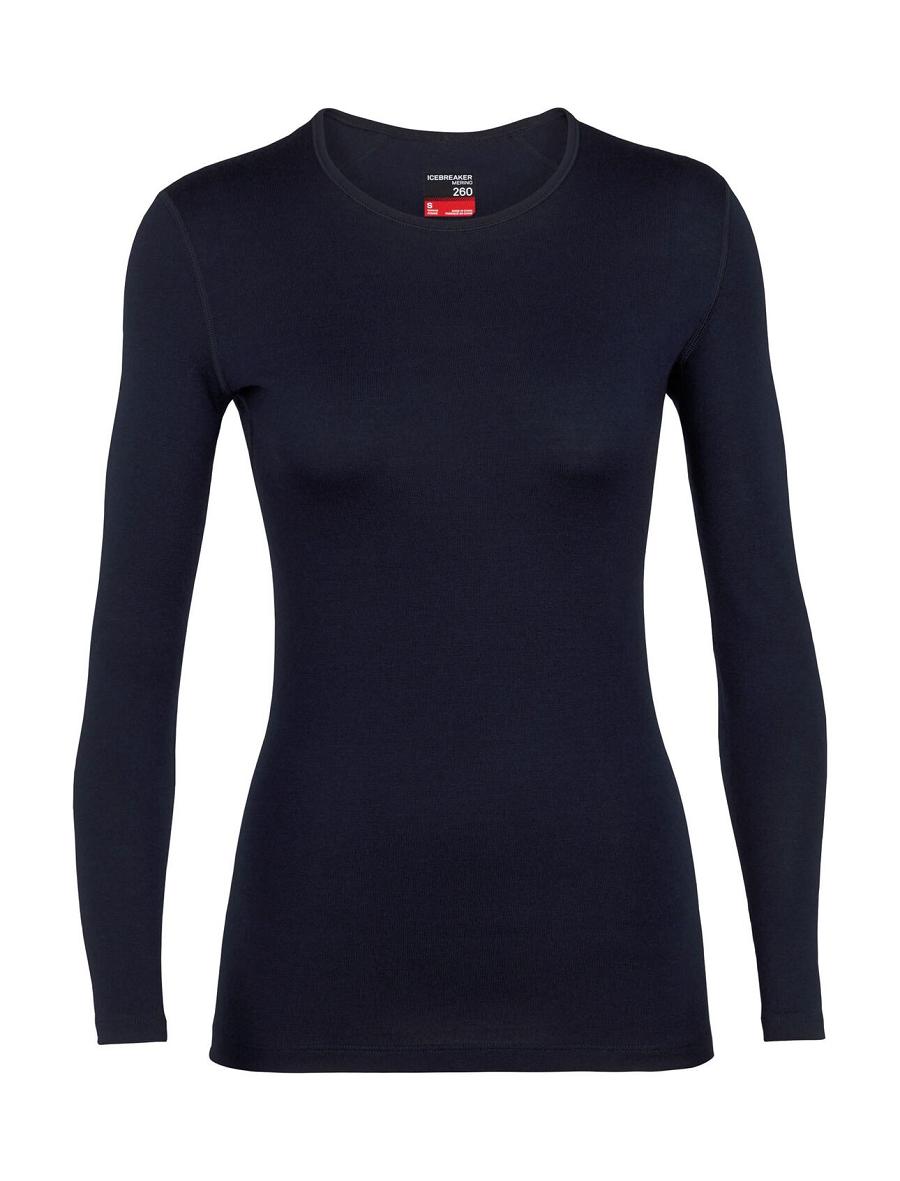 Icebreaker Merino 260 Tech Long Sleeve Crewe Thermal Top Női Base Layers Sötétkék | HU 1922XYUF